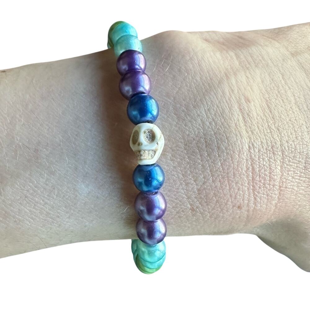 Skull bracelet blue purple green Handmade plastic